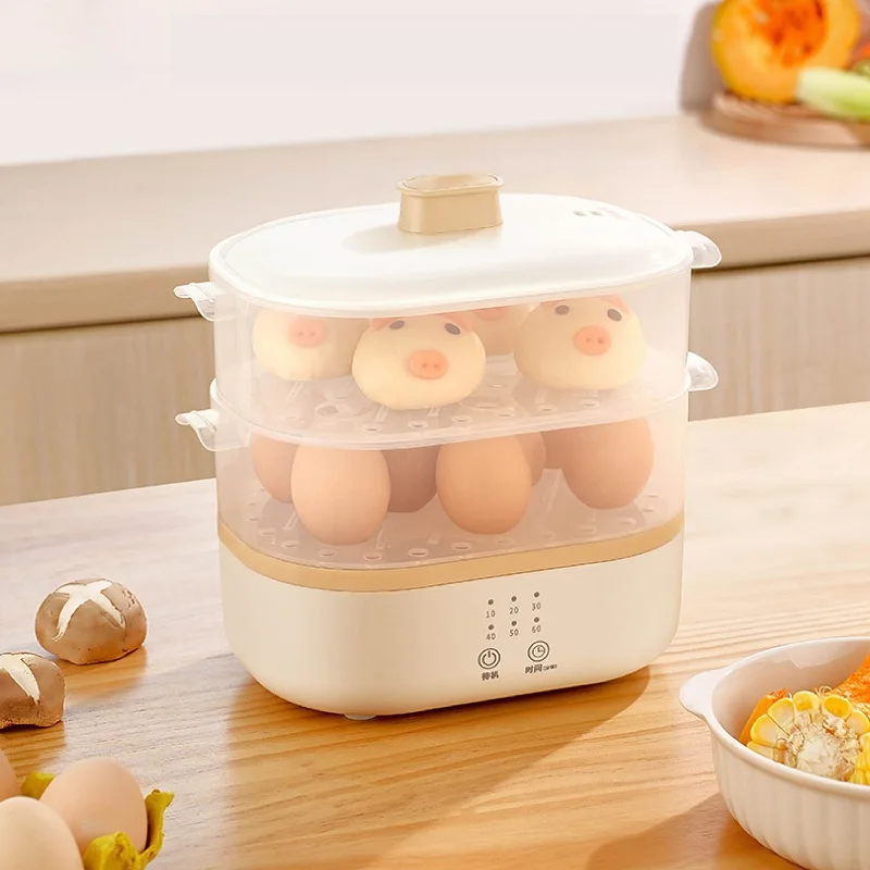 

220V Electric Egg Boiler Breakfast Machine Automatic Steamer Egg Cookers Egg Custard Steaming Cooker with Timer Food Warmer 200W