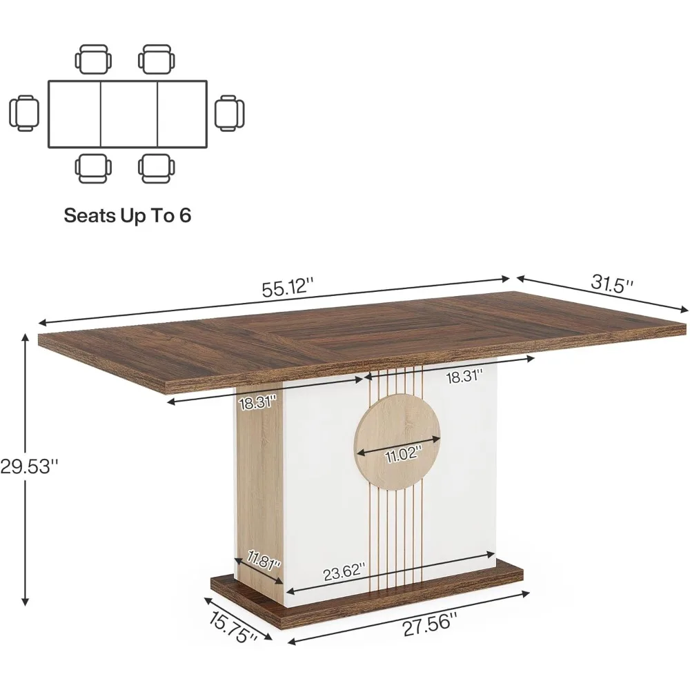 55" Rectangular Dining Table for 4 to 6 People, Farmhouse Wood Dinner Table for Kitchen, Dining Room & Living Room, O 2