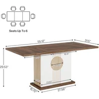 55" Rectangular Dining Table for 4 to 6 People, Farmhouse Wood Dinner Table for Kitchen, Dining Room & Living Room, O 2