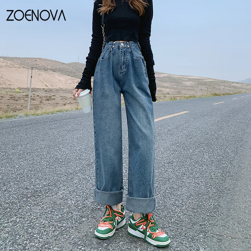 ZOENOVA 여성용 빈티지 90S 헐렁한 스트레이트 데님 바지, Y2K 하이 웨이스트, 루즈 와이드 레그 청바지, 여성용 스트리트 올 매치 캐주얼 바지