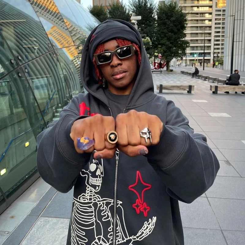 

Skeleton Oversized full zip up over face Skull Y2k Rib Bone Spider Hoodies Men Loose Coat Print Outwear Casual Pocket Graffiti