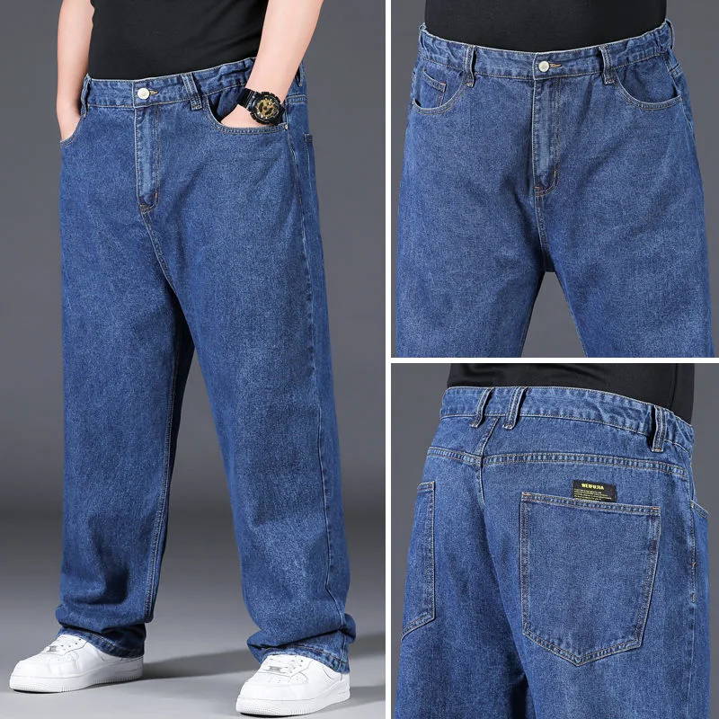 Cargo Jeans 10XL Oversize Jeans Men Dark Blue Loose Wide Jeans Man Soft Cargo Pants Plus Size Streetwear Fashion Jean Baggy Clothes Trousers
