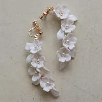 SLBRIDAL Handmade Ins Style Sparkling Crystal Rhinestones Porcelain Flower Pearls Bridal Wedding Earring Women Girls Earrings 2