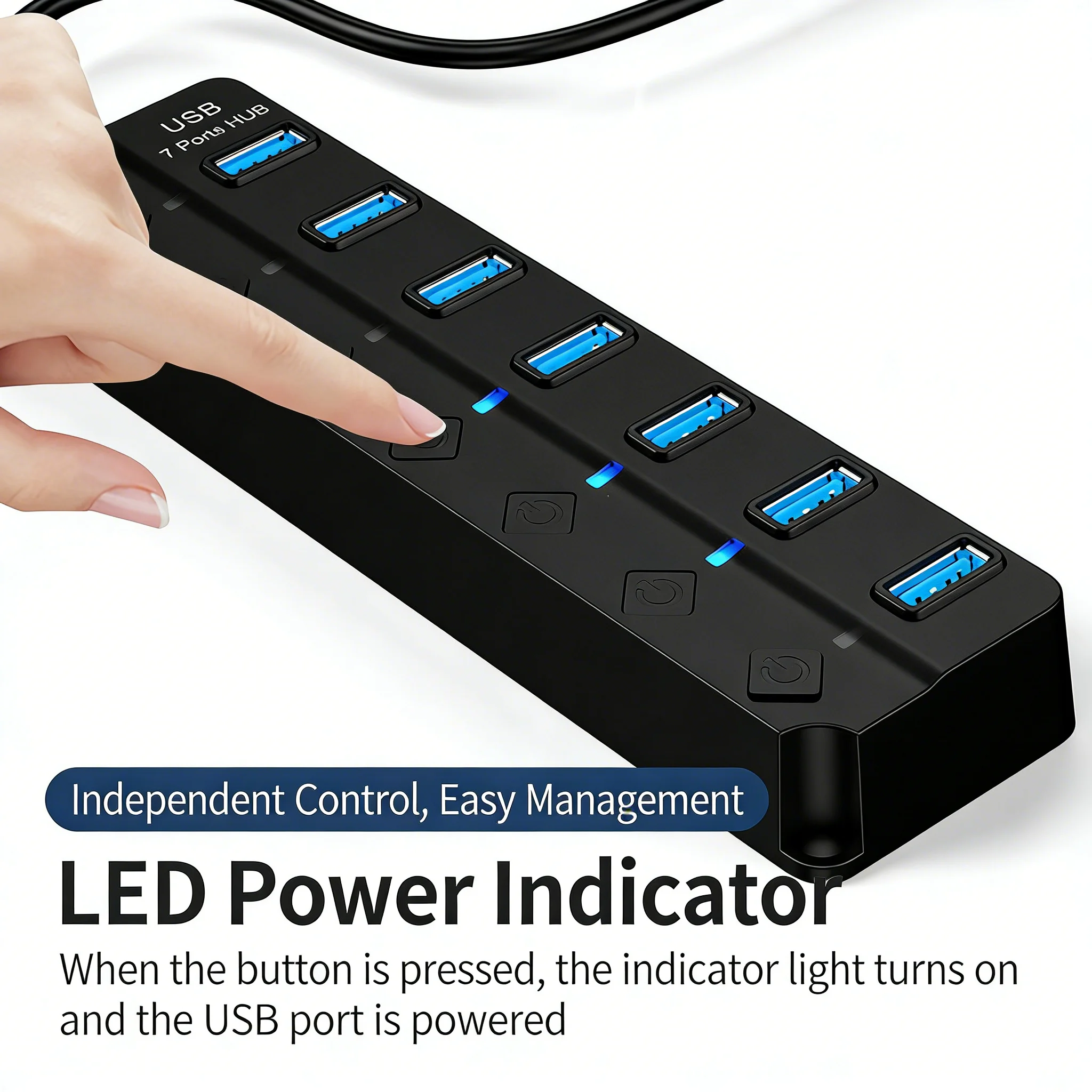 Enhanced USB 3.0 Hub with Independent Switch Control and Multiple Ports for Versatile Connectivity