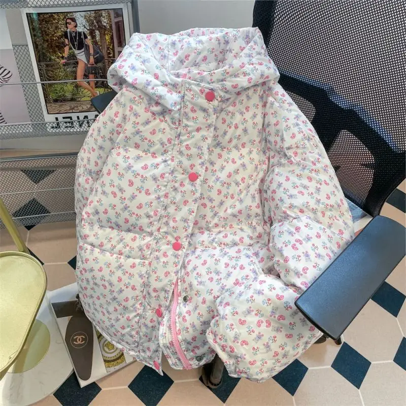 

Japanese Style Cute Floral Bear Cotton-padded Men's and Women's Fall/Winter Vintage Soft Preppy Thick Hooded Coat