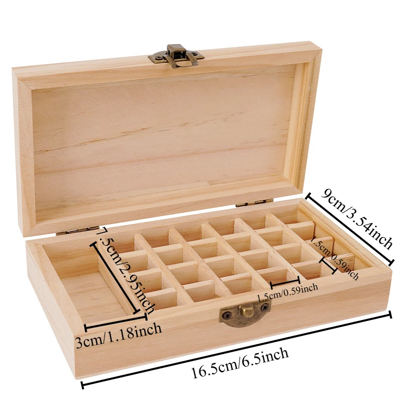 Essential Oil Box Large Capacity Pure Solid Wood 25 Grid Essential Oil storage box 15 Ml