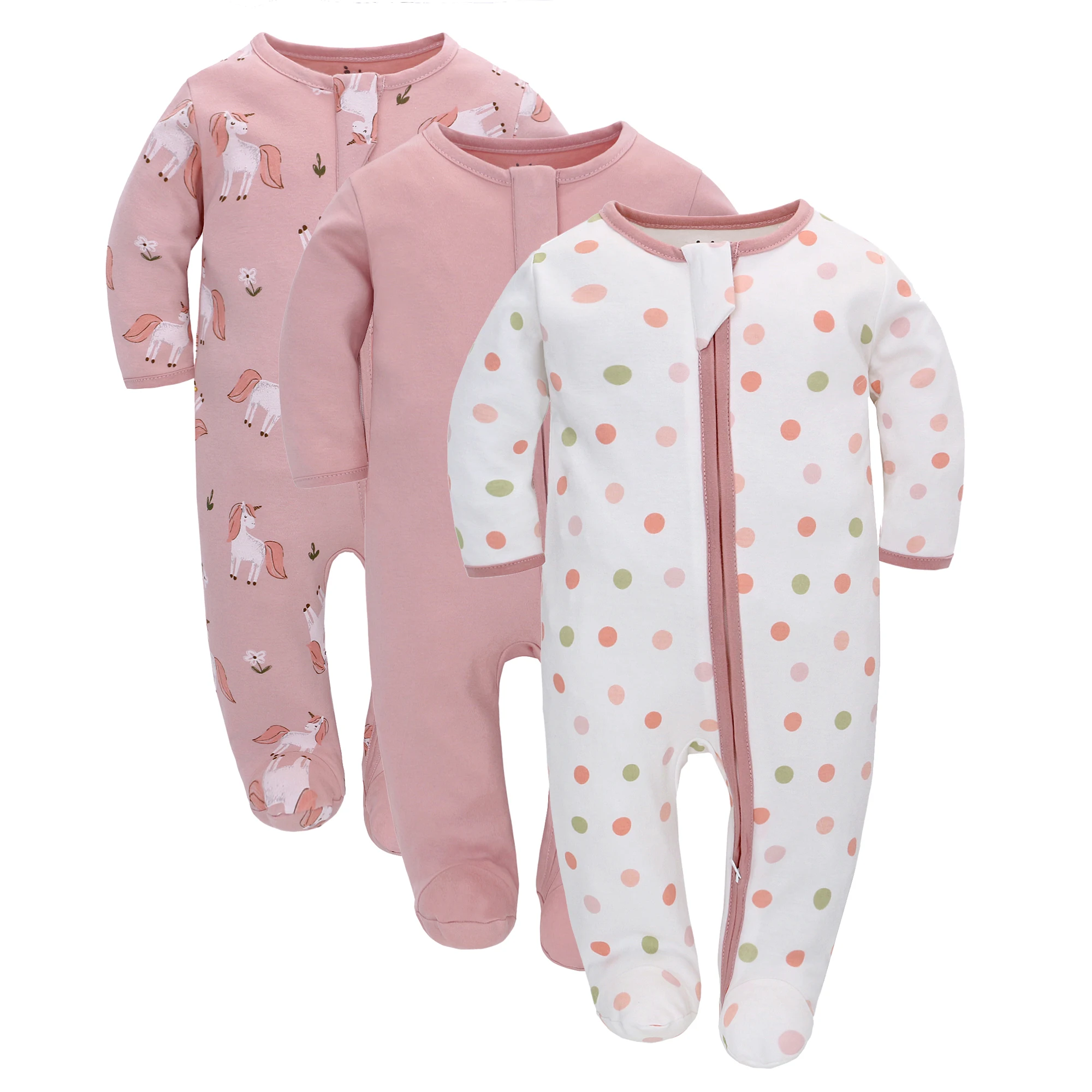 3pc two way Zipper Baby Long Sleeves Cartoon overalls Newborn Baby Girls Boys Clothes Cotton roupa infantil Pajamas 3