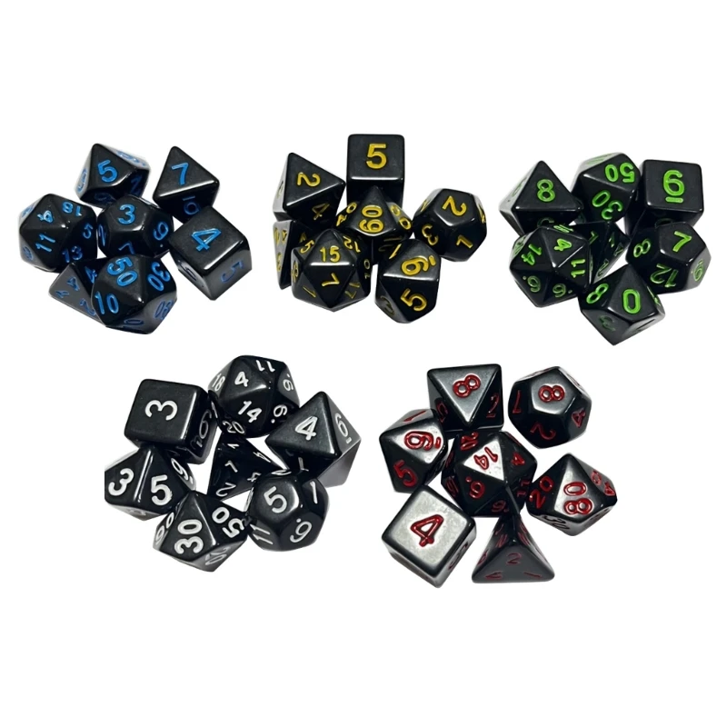 

7Pcs/Pack Acrylic Polyhedral Dice Set D4 D6 D8 D10 D12 D20 Table Game Digital Dice for Family Party Club Bar Board Game Props