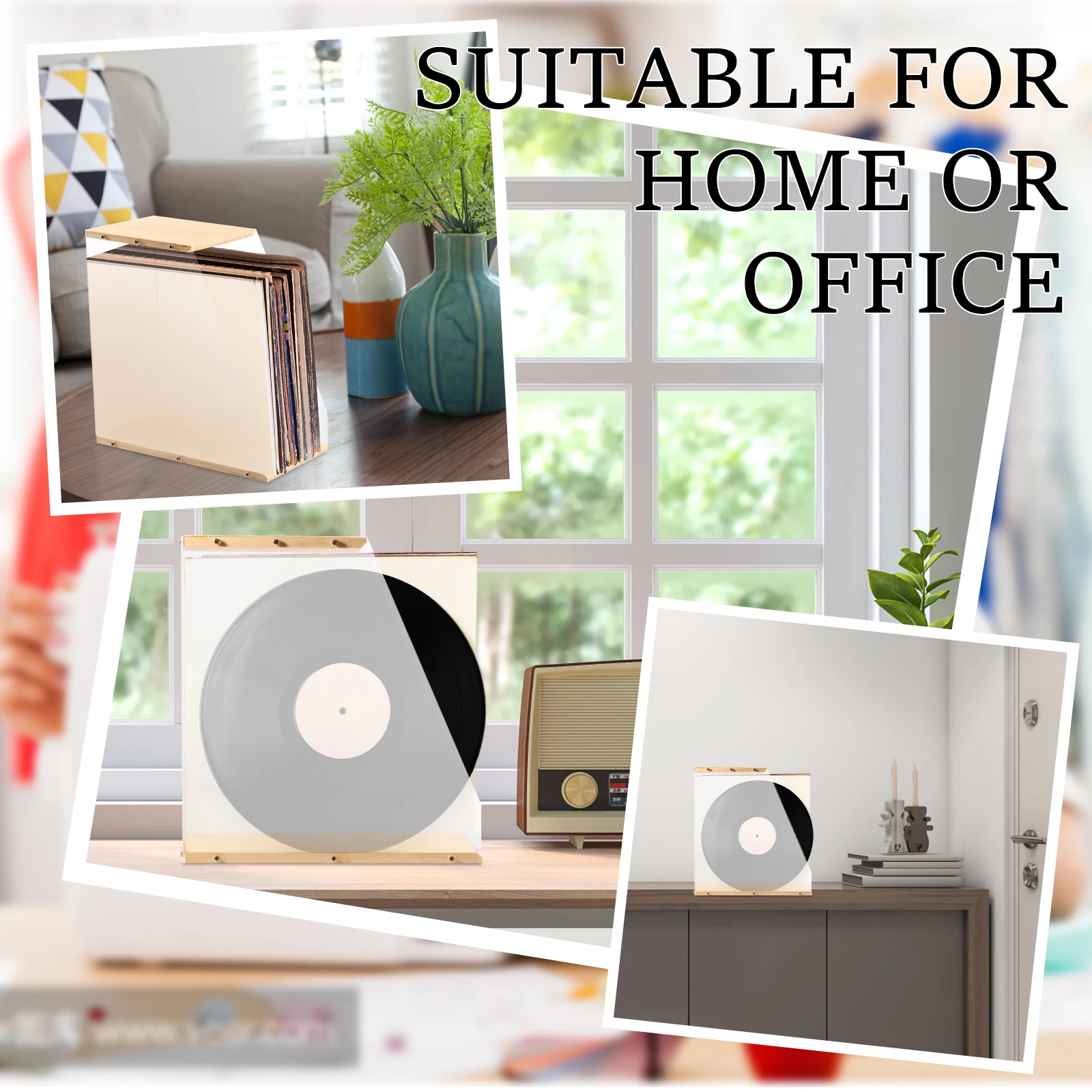 Vinyl Record Storage Holder Transparent Acrylic Solid Wood Display Holder Tape Books Files Storage Organizer Desk Storage Shelf 6
