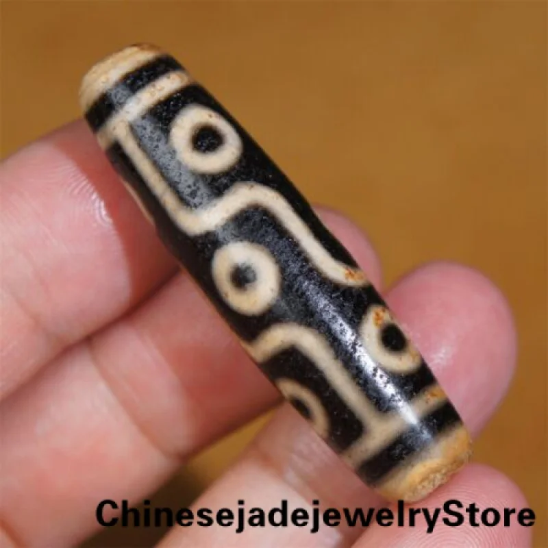 

Ancient Tibetan DZI Beads Old Agate Yellow Stripe 9 Eye Totem Amulet Pendant GZI
