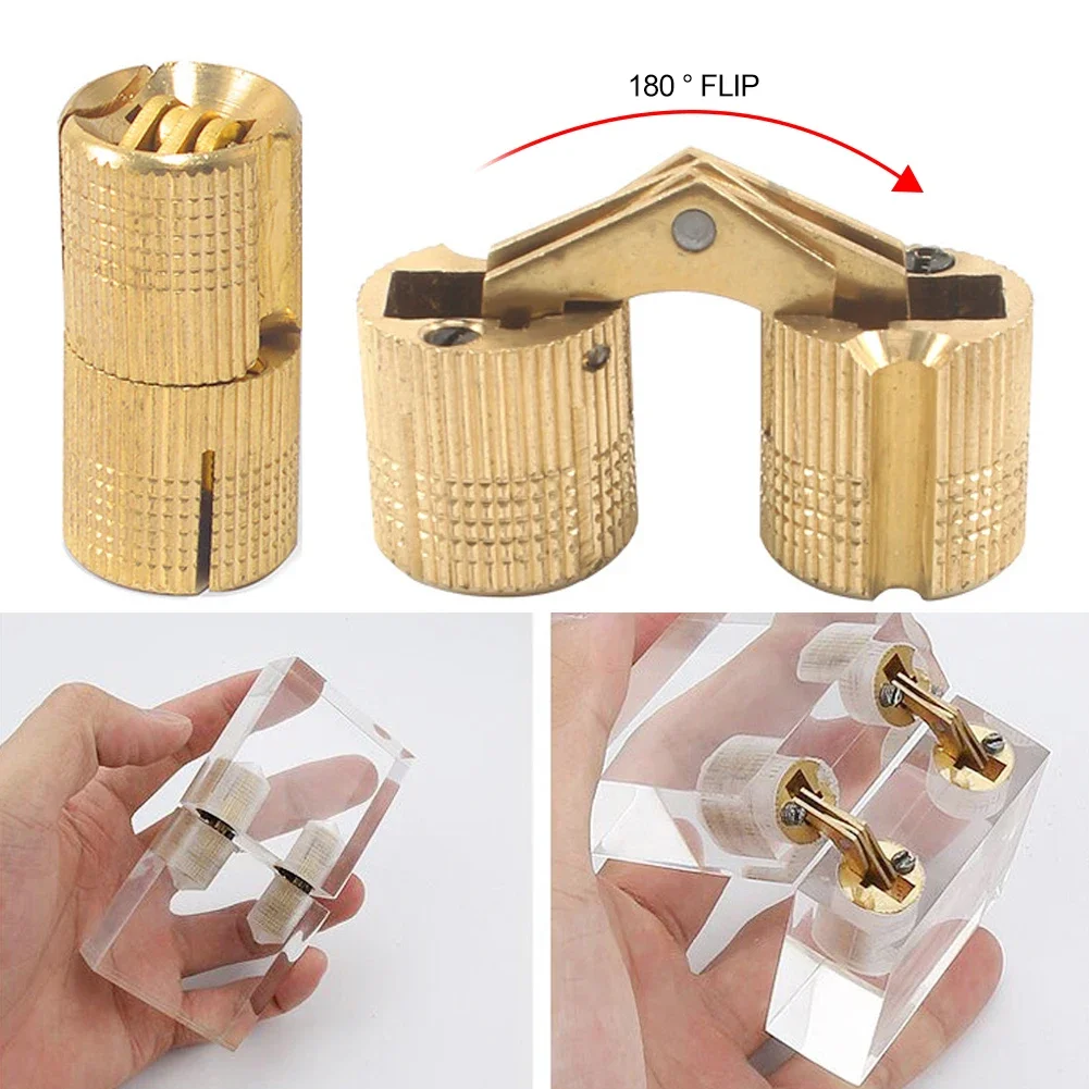 8/10/12/14/16mm Copper Barrel Cylindrical Hidden Cabinet Brass Hinges Mount For Furniture Hardware