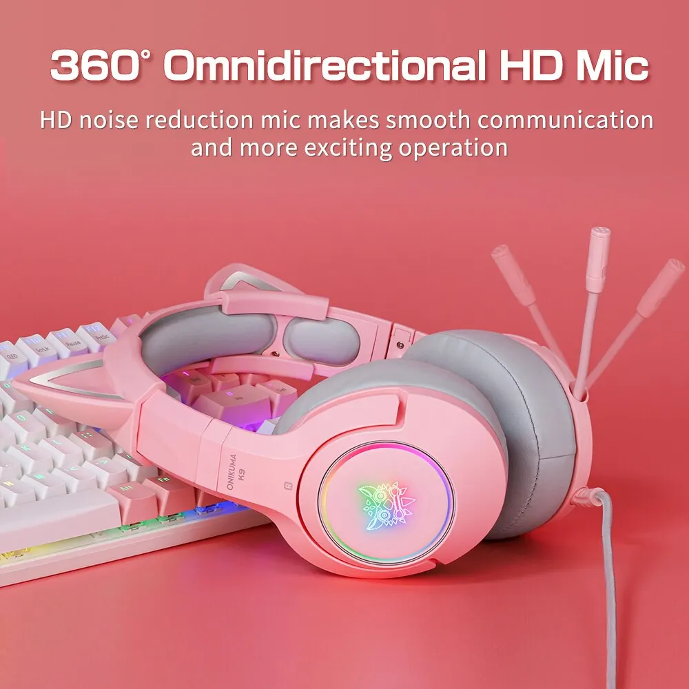 ONIKUMA K9 Wired Headphones with RGB Light Flexible HD Mic
