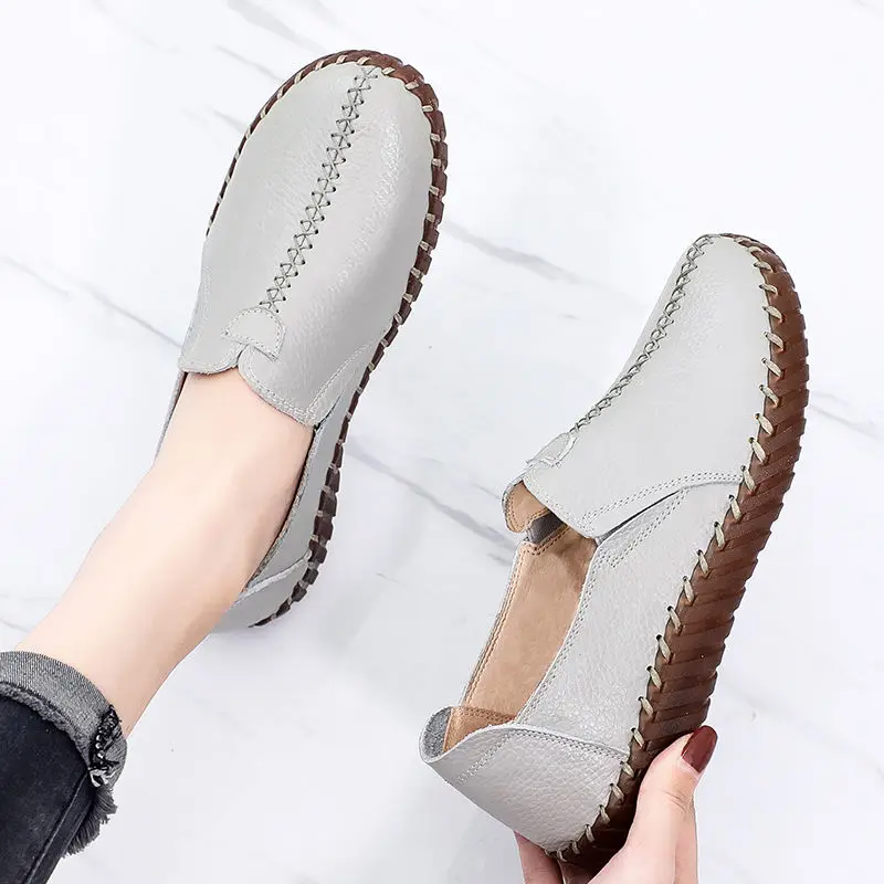 Luxus Bequeme Mama Schuhe frauen Müßiggänger Ballerinas Ältere Frau Echt Leder Mokassins Mom Vintage Schuhe Ohne Absätze – Detail 37