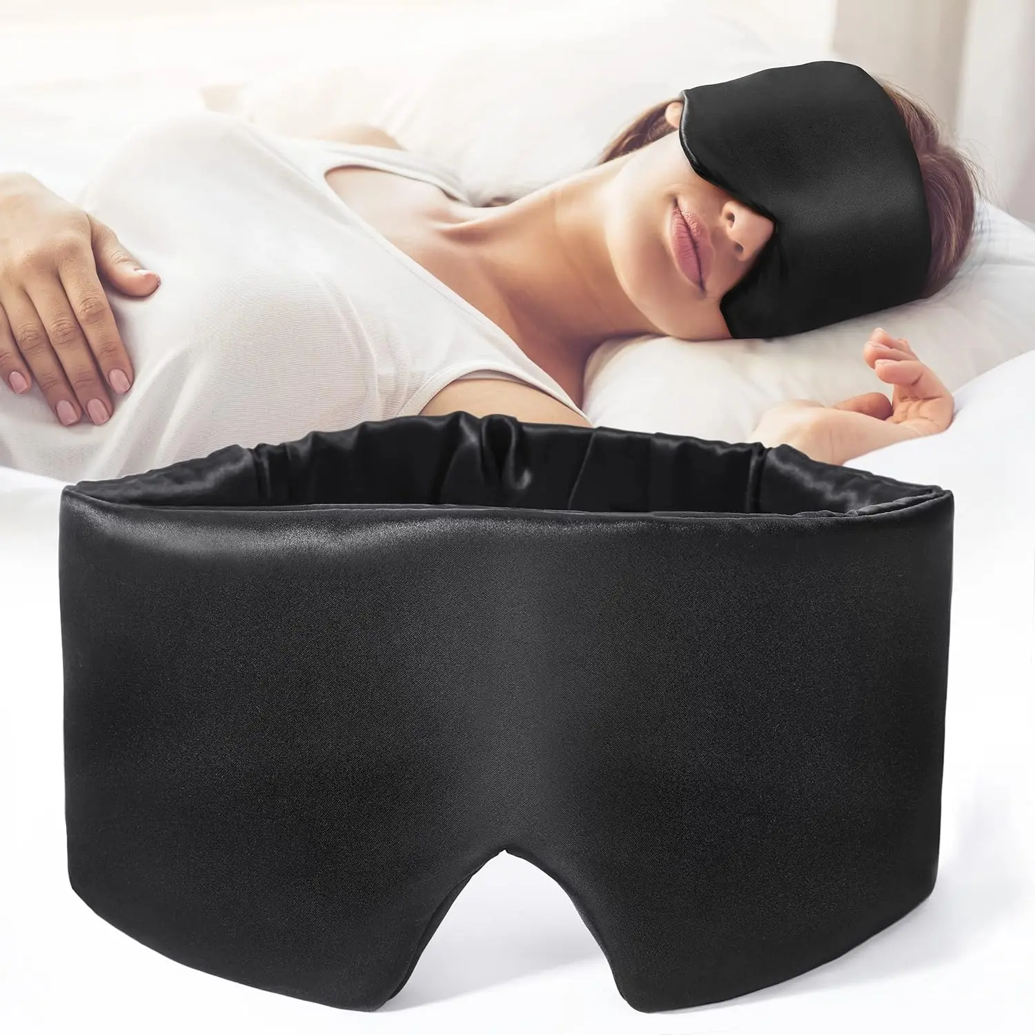 Luxury Mulberry Silk Sleep Mask - Soft, Pressure-Free & Anti-Wrinkle with Adjustable Velcro Ear Cover