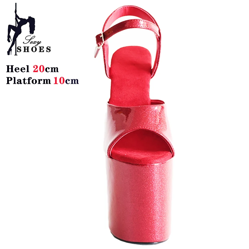 Red Platform Women Sandals 2025 New Lady Shoes PU Vamp 20CM/8Inch Stiletto Pearl Glitter Nightclub Sandals Pole Dance Shoes