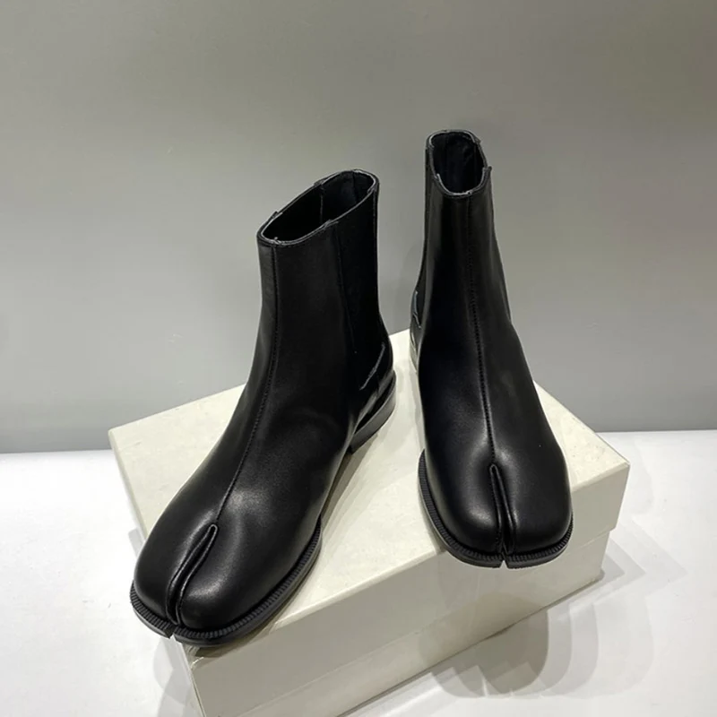 New Unisex Split Toe Chelsea Boots Black Men's Women's Real Leather Tabi Ankle Tabi Women Cow Leather Botas Mujer - AliExpress