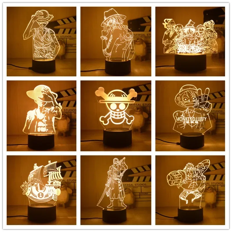 

One Piece Anime Figures Toys Night Light Luffy Chopper Zoro Acrylic Anime Manga Lamp Bedroom Decor Children's Birthday Gift