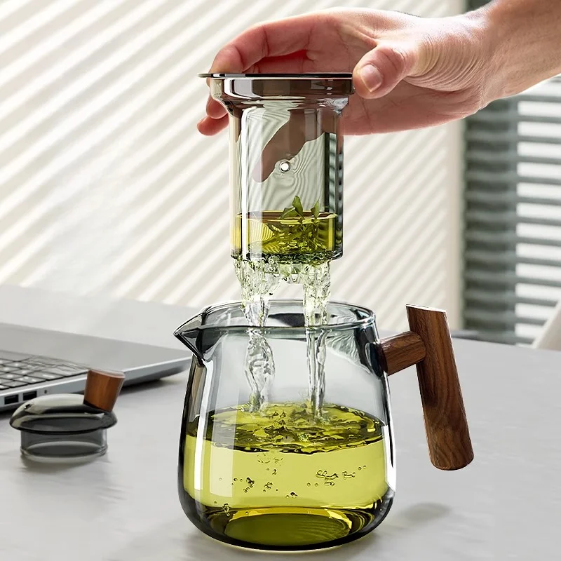 GIANXI Tea Pot Heat-Resistant Glass With Walnut Handle Chinese Drain/Storage Tea Tray Home Hospitality Kung Fu Teapot Set tea set