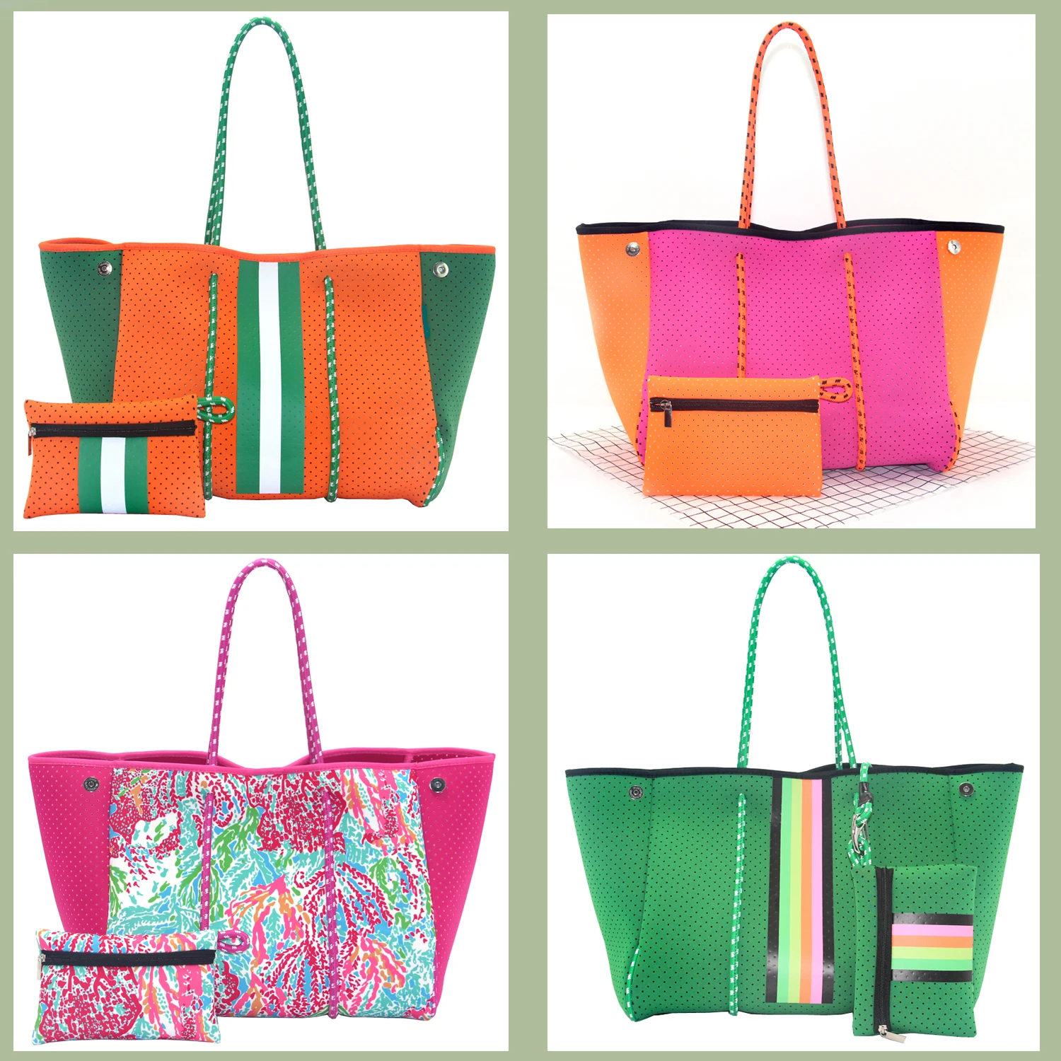 

New Arrival Hot Selling Neoprene Tote Bag Wholesale Women Large Shopping Handbags Perforated Neoprene Beach Bag For Women