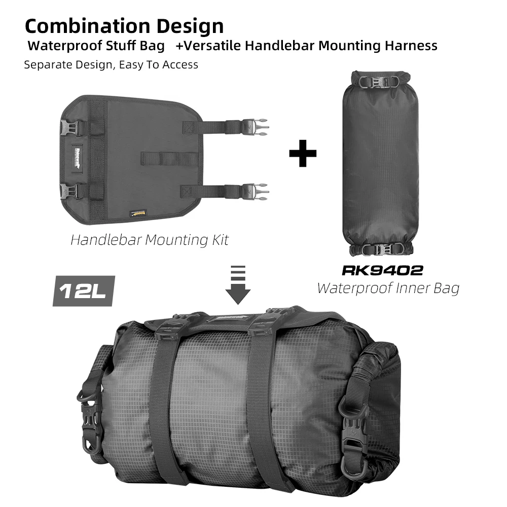 Rhinowalk Front Handlebar Bag 12L Waterproof Bike Mounting Kit With Replaceable Inner Bag Detachable Front Storage Luggage