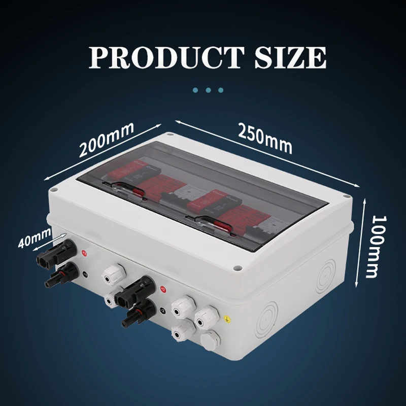 Solar photovoltaic DC Combiner Box With Lightning Protection 2 input 2 out PV 600V Fuse MCB SPD Outdoor Waterproof Boxes IP65