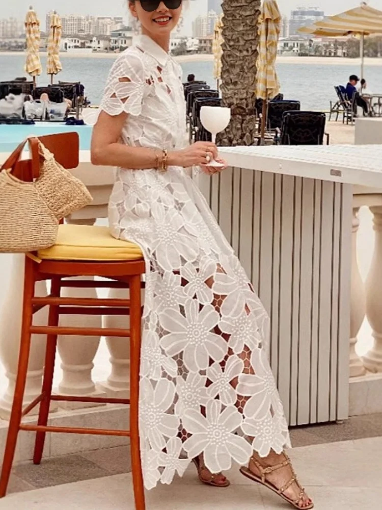 Wmstar Dresses for Women Wholesale New in Summer 2025 Casual Lace Cardigan Single Breasted Dress for Women Dropshopping