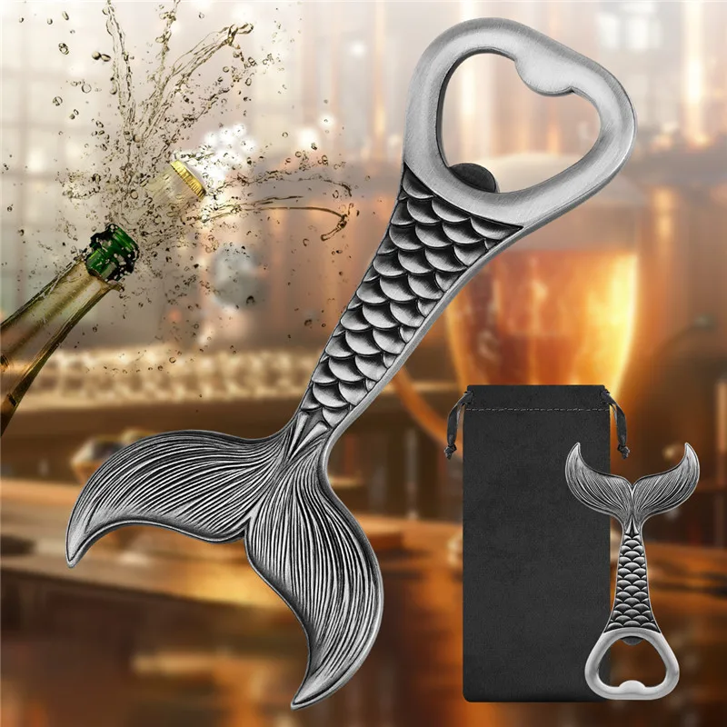 Kreativer Bieröffner aus Metall, Fischschwanzform, Flaschenöffner, Küche, Bar, Zubehör, Dekoration, Hochzeit, Party, Geschenk, Set mit Tasche – Detail 4