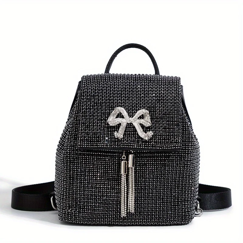 Mochila con brillantes diamantes de imitación, informal y versátil, mochila de gran capacidad, diseño original y moderno