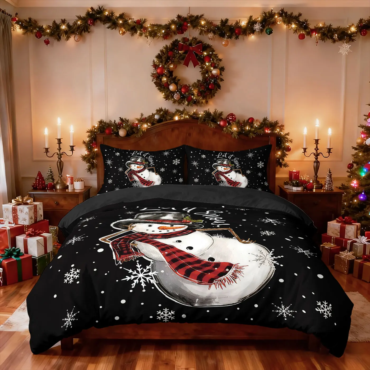 3pcs Merry Christmas Cartoon Snowman Printed Chipless Bedding Set Multi Size Bedroom Bedding Holiday Decoration Machine Washable Sfe047ea929f54b7a9d8e7d190f90844bK