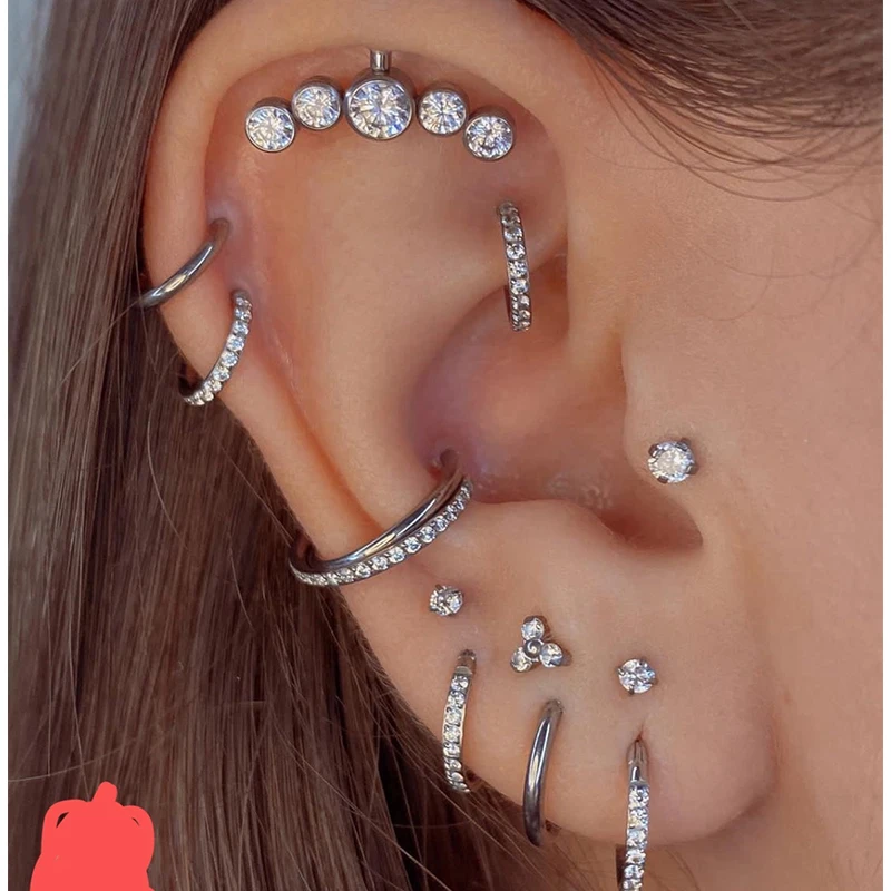 ASTM F136 Titan 16G Marquise CZ Schraube Flache Rückseite Vertikale Helix Piercing Ohrknorpel Ohrstecker G23 Titan Körperschmuck – Detail 21