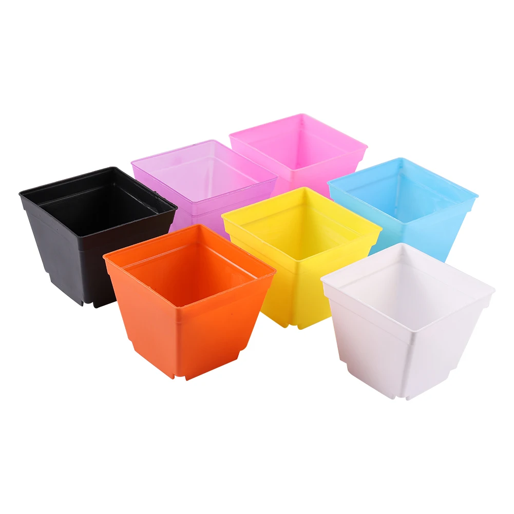 Set of 6 Colorful Mini Square Succulent Plant Pots with Trays