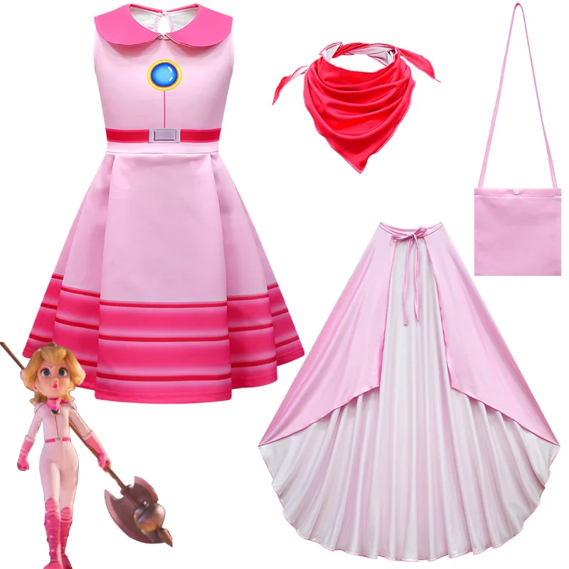 Carnevale Halloween Kids Super Princess Peach Sweet Girls Costume Vestiti Rosa Cosplay Bambini Fancy Pink Birthday Party Dress