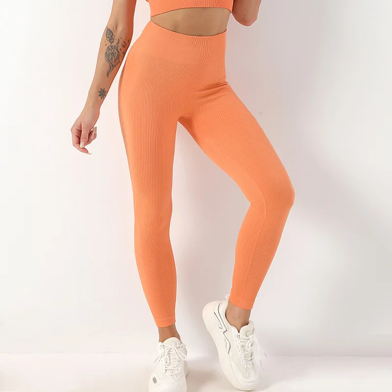 Ribbed Seamless Leggings Women Yoga Pants Push Up Sports Leggings High Waist Fitness Workout Tights
