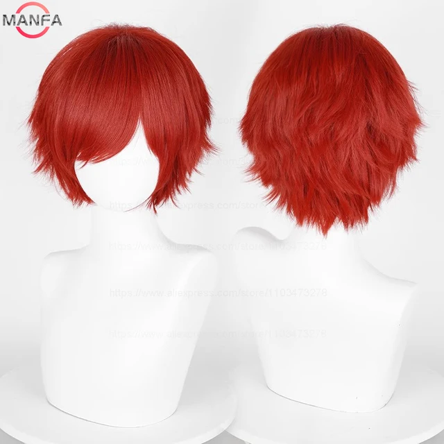 Anime 30cm Short Straight Cosplay Wig Black White Green Brown Purple Blue Gray Red Gold Man Women Heat Resistant Synthetic Hair 6