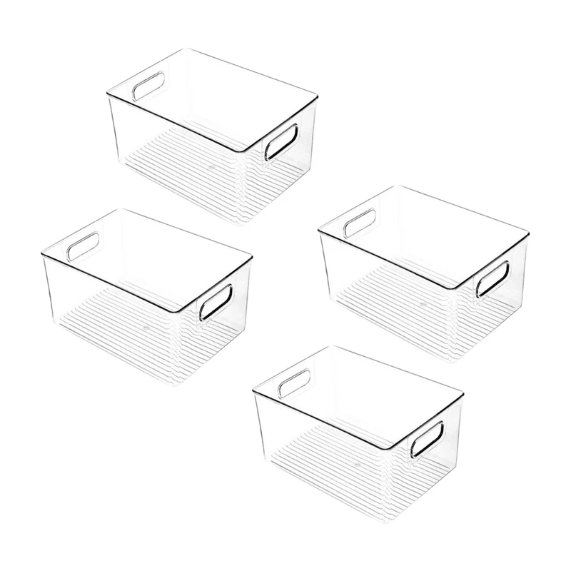 

Hot 4Pcs Plastic Kitchen Pantry Cabinet,Refrigerator Or Freezer Food Or Book Storage Bins With Handles-Organizer For Snacks