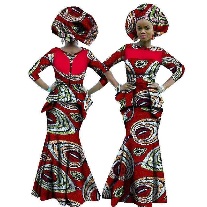 Bintarealwax African Sets for Women Dashiki Crop Top and Skirt Wedding Sets Bazin Riche Elegant African Clothing WY1059