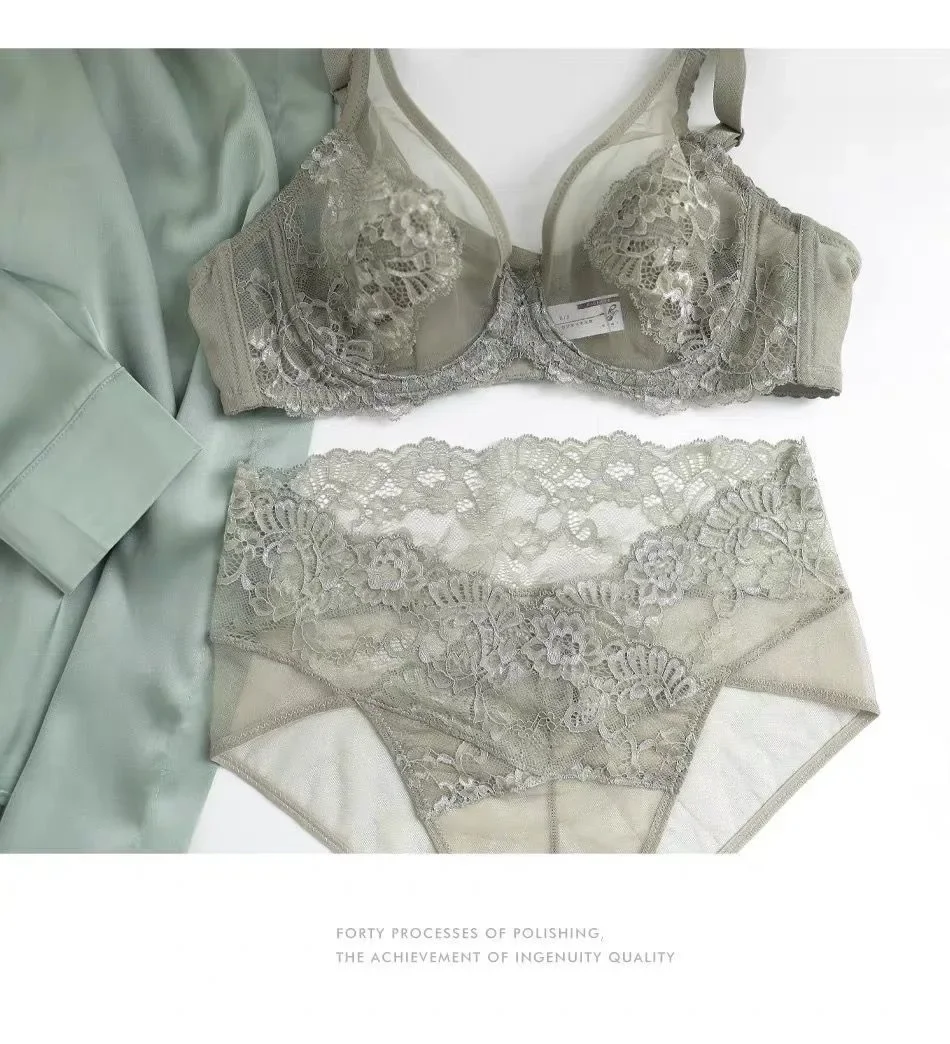 Pink Underwear for Women, Thin, Large Breasts, Small Breasts, Gathered Full Cups, Anti-drooping, Ultra-thin Bra. Bra Set 5