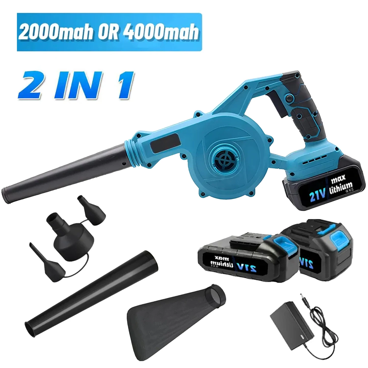 무선 전기 잎 송풍기 진공 청소기, 2 in 1, 4000mAh 전기 송풍기, 18V M..