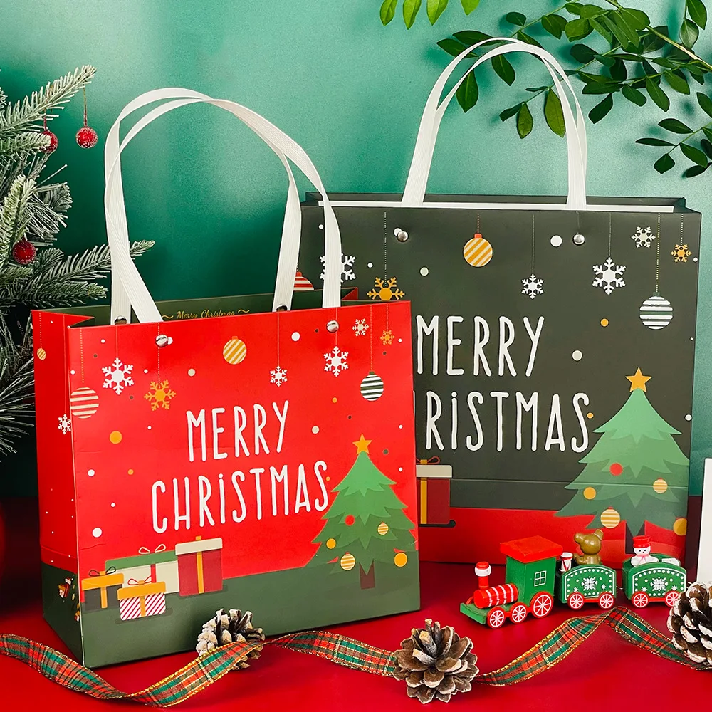 Christmas Paper Gift Packaging Bag With Handles Candy And Apple Tote Bag Creative Large Capacity Shopping Bag Party Supplies