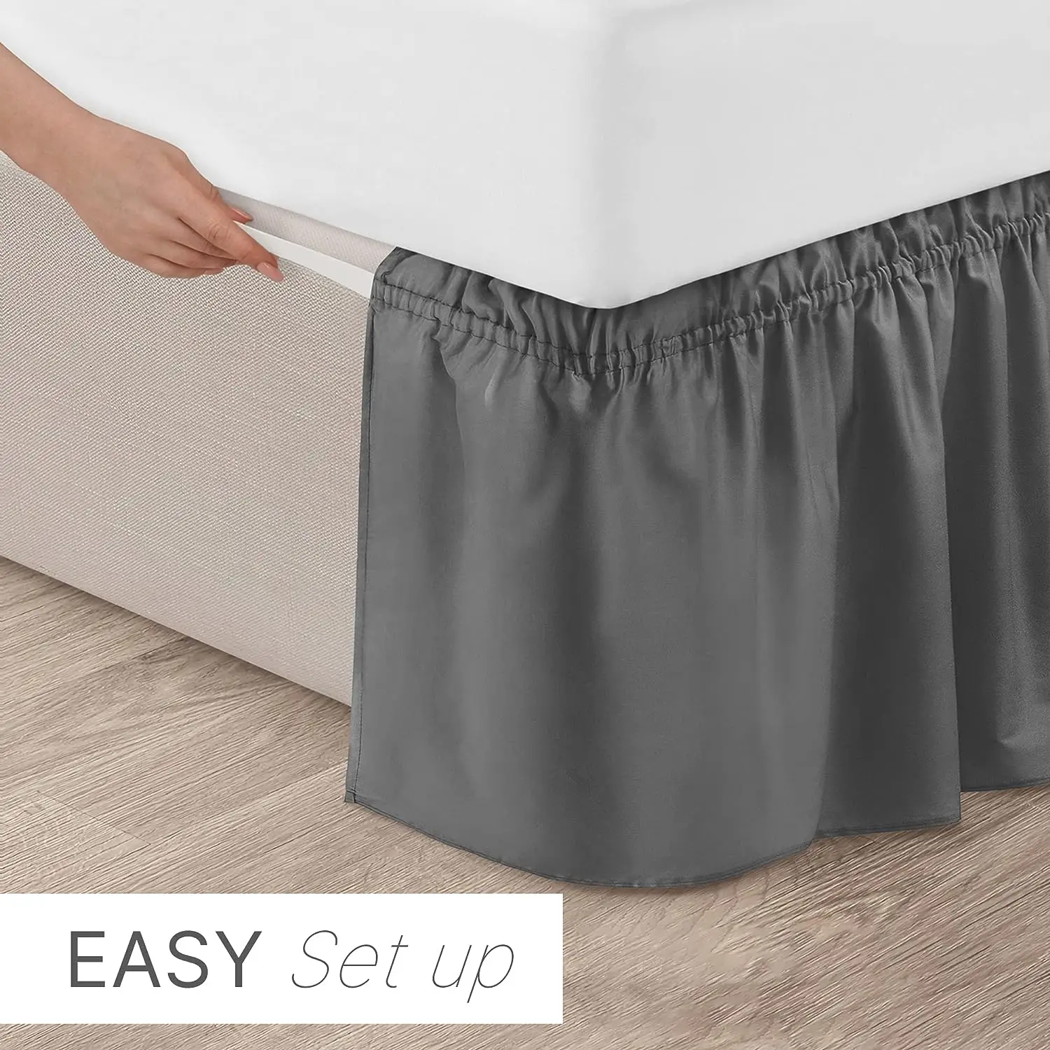 Thicken Wrap Around Dust Ruffle Bed Skirt Easy Fit Elastic Strap Pleated Premium Fabric Wrinkle Free Machine Wash bed skirt