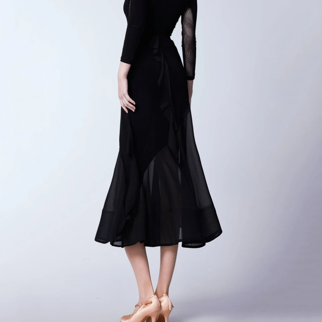 New Modern Dance Skirt For Women Adult National Standard Dance Mesh Half Skirt Chacha Ballroom Performance Wear DN19849