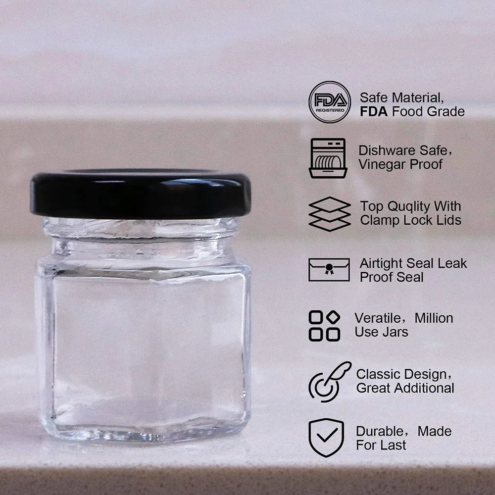 HEFTMAN Glazen Mason Potten met Deksels - Set van 6 250ml luchtdichte