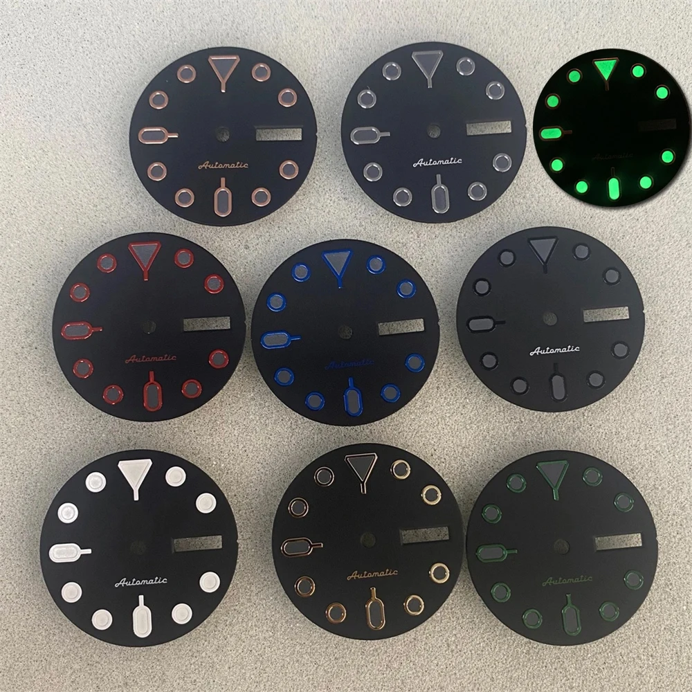 

2024 New NH35 Dial Green Luminous Watch Dial 28.5mm for NH35/NH36/4R/7S Movement SKX007 Dual Calendar Watch Faces Accessories