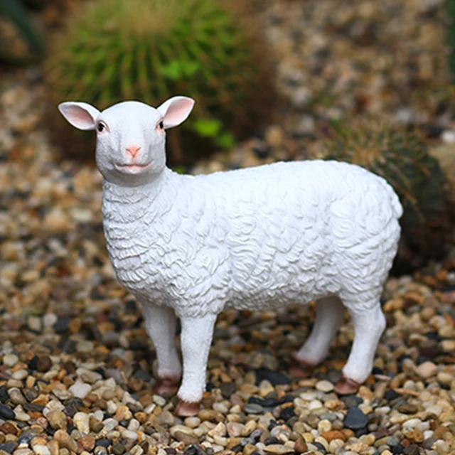 Kültéri Bárányszobor Gyantakert Szobor Dekoratív Állatok Figura Miniatűr Juhok Farm Az Udvari Terasz Pázsithoz - Image 2