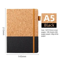 Eco - Friendly Recycled Cork and Straw Minimalist Notebook (Black)