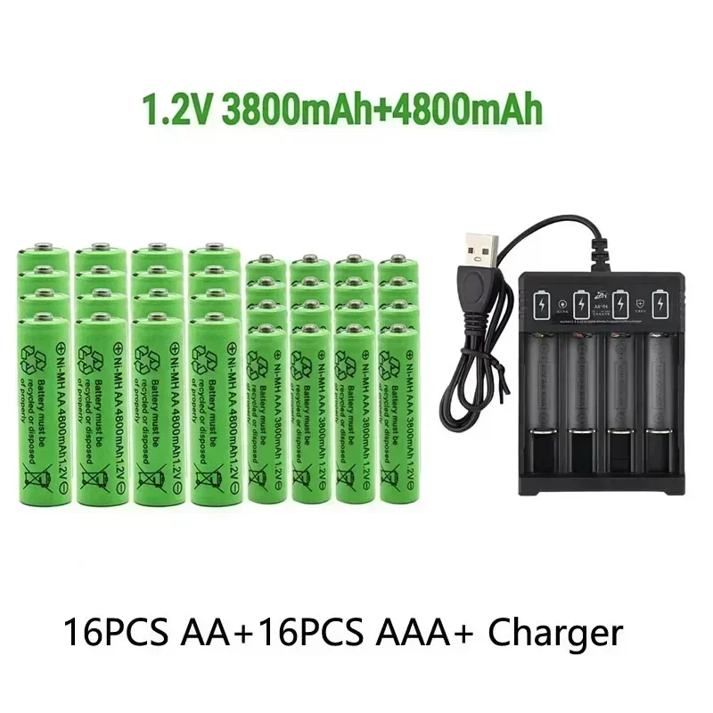 Original Rechargeable Battery 1.2V AA4800mAh+AAA3800mAh+Charger for Computer Clock Radio Video Game Digital Camera AA AAAbattery - 2