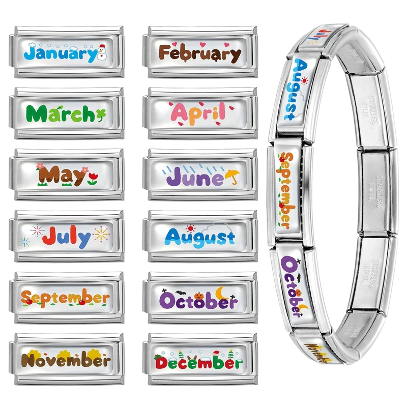 Fashion Colorful 12 Months Italian Charm Links Bracelet