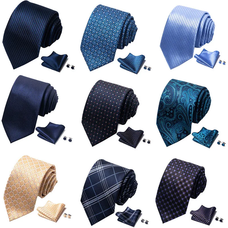 

High-quality Men's Necktie Suit Luxurious Women's Checkered Stripe Ties Cufflinks Square Towel Groom Wedding Accessories Gifts