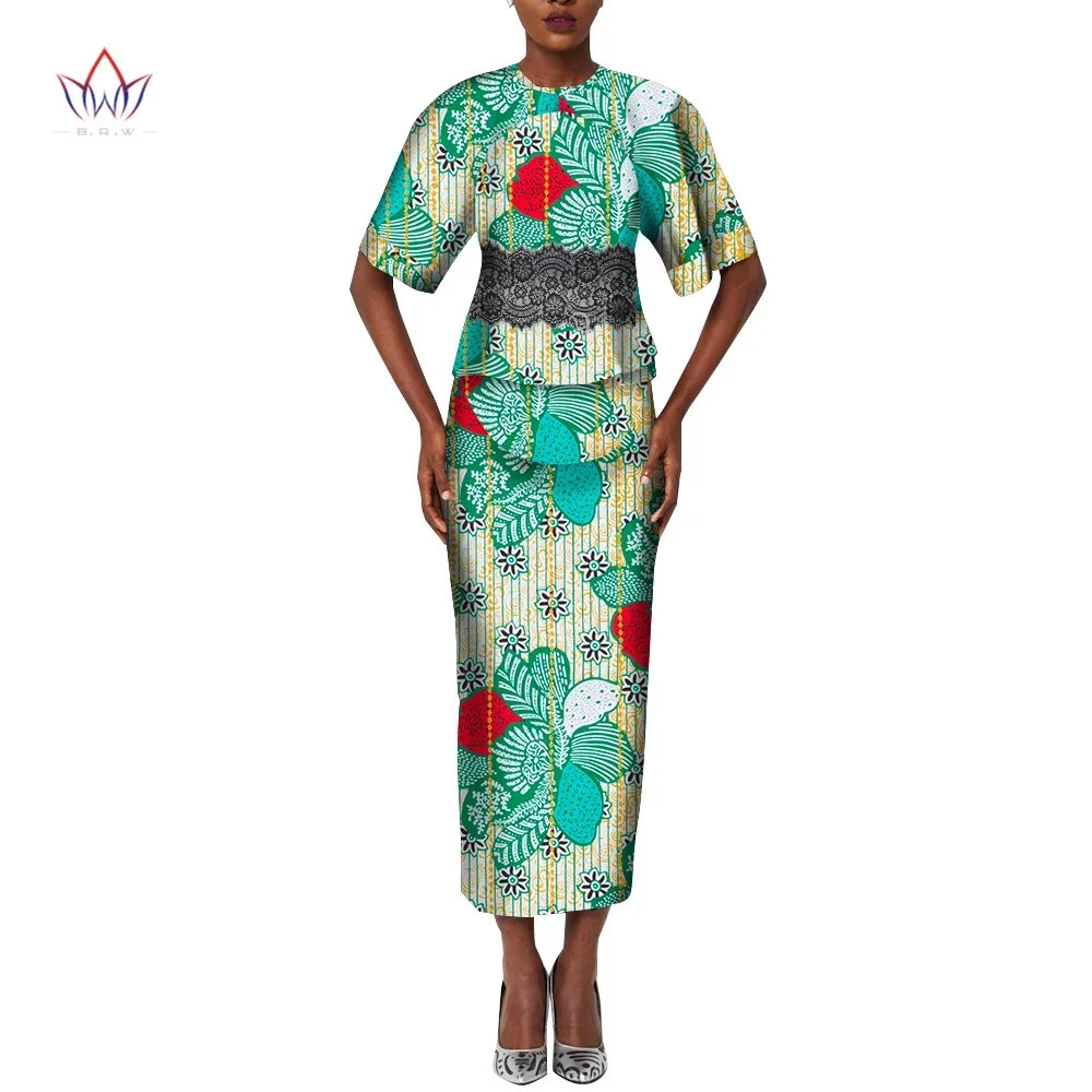 

Ankara Custom 2 Pieces Set Women Short Sleeve Crop Tops & Long Skirt Sets African Mermaid Maxi Suits Dashiki Clothing Wy10054