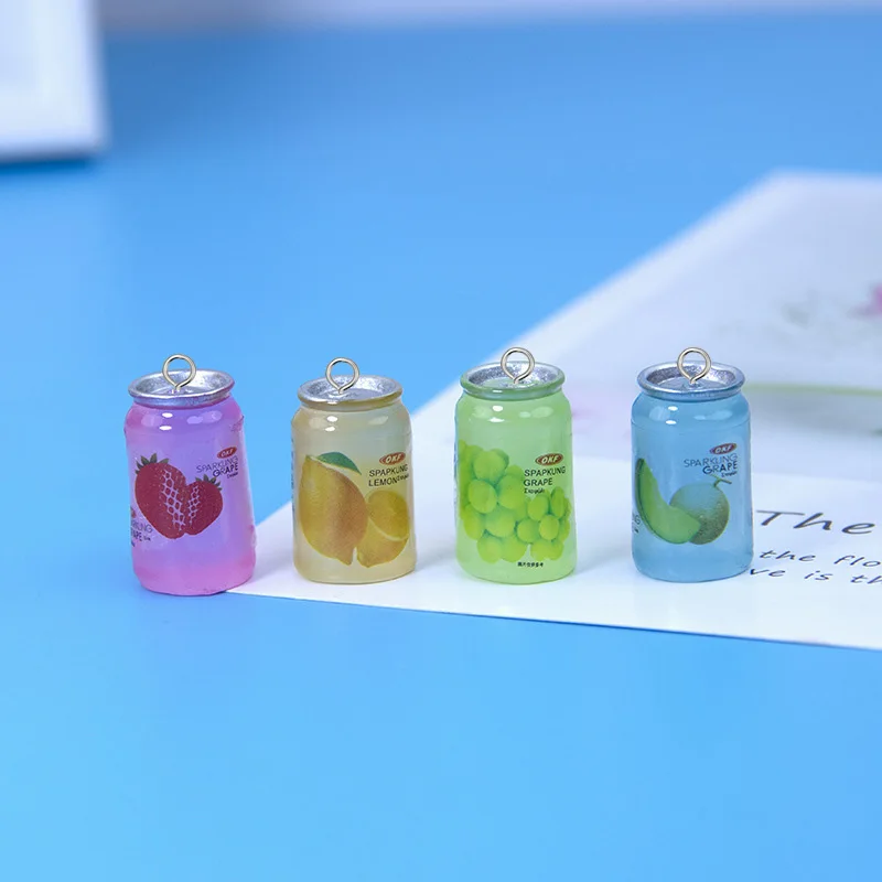 빛나는 딸기 과일 주스 송진 매력 시뮬레이션 망고 포도 캔 펜던트, 목걸이 전화 체인 쥬얼리 DIY, 8 개 